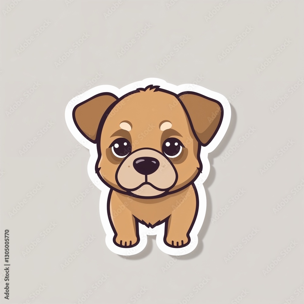 Fototapeta premium Adorable Pup Sticker: Cute cartoon dog sticker with captivating eyes and a warm, inviting presence. Perfect for adding charm to any surface.