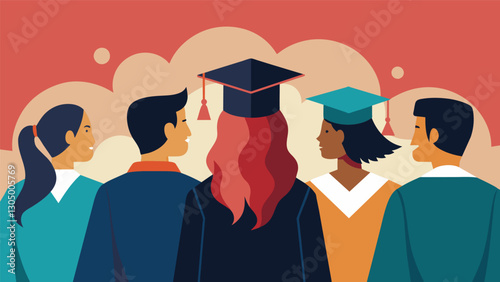 With graduation approaching a group of seniors take a moment to reflect on their high school journey and look ahead to the exciting new chapter of college.. Vector illustration