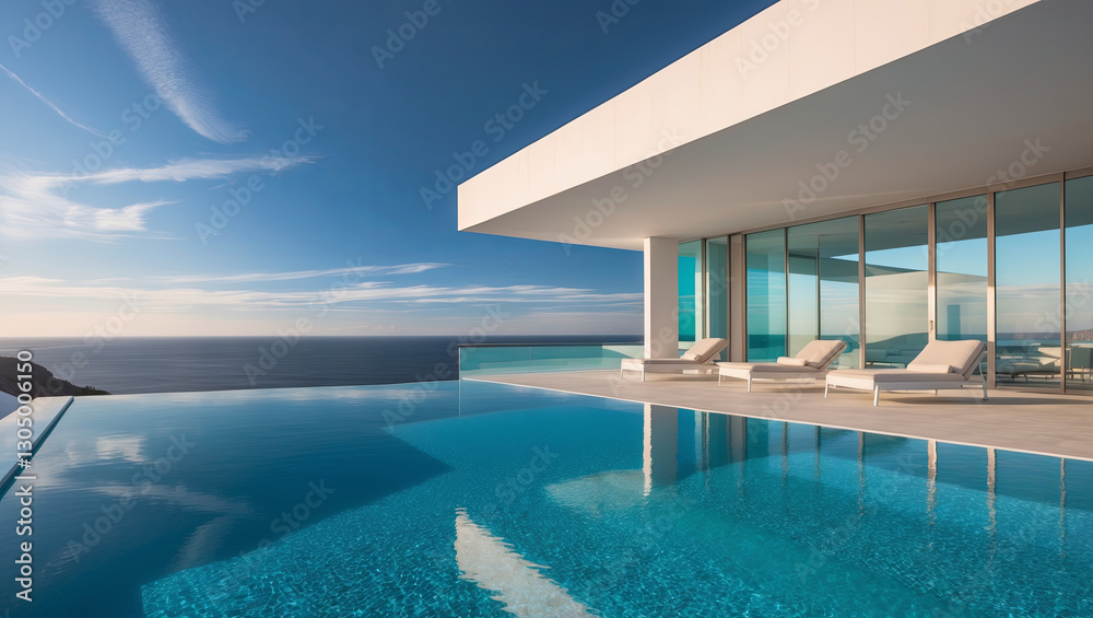 Fototapeta premium Experience serene luxury at this stunning villa with an infinity pool overlooking the vast ocean.