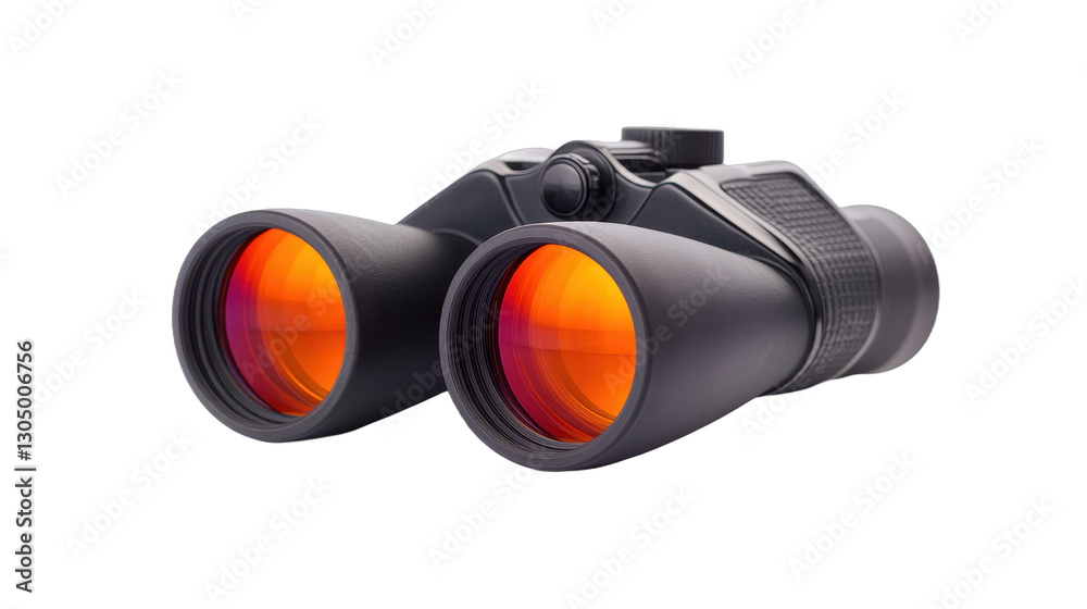High-quality binoculars with orange lens, perfect for outdoor adventures, wildlife observation, or sporting events, ample copy-space. Isolated on white background or PNG High-quality binoculars with orange lens, perfect for outdoor adventures, wildlife observation, or sporting events, ample copy-space. Isolated on white background or PNG