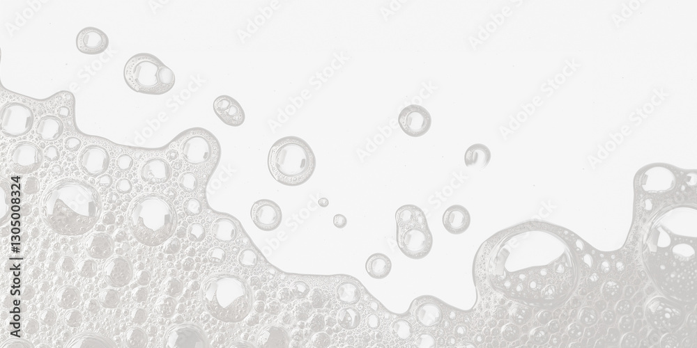 White soap bubbles and foam on transparent background, high-contrast abstract cleaning concept, macro close-up, modern texture for hygiene, detergent, and washing themes White soap bubbles and foam on transparent background, high-contrast abstract cleaning concept, macro close-up, modern texture for hygiene, detergent, and washing themes