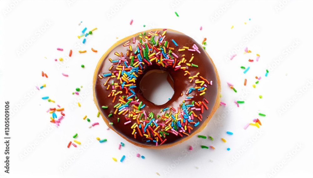 Filled Chocolate Donut with Rainbow Sprinkles on White Background Isolated Filled Chocolate Donut with Rainbow Sprinkles on White Background Isolated