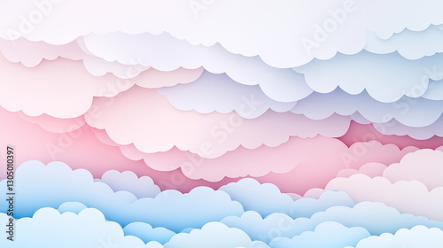 A flat lay composition featuring pastel-colored paper clouds arranged on a soft light blue background. This minimalist and dreamy design is perfect for backgrounds, creative projects, whimsical themes
