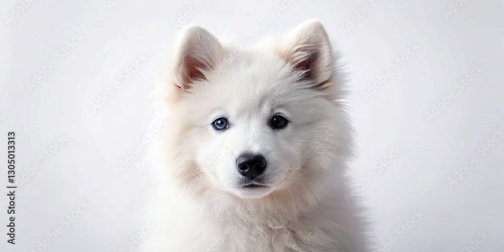 Adorable Samoyed Puppy Portrait - Fluffy White Dog with Copy Space Adorable Samoyed Puppy Portrait - Fluffy White Dog with Copy Space