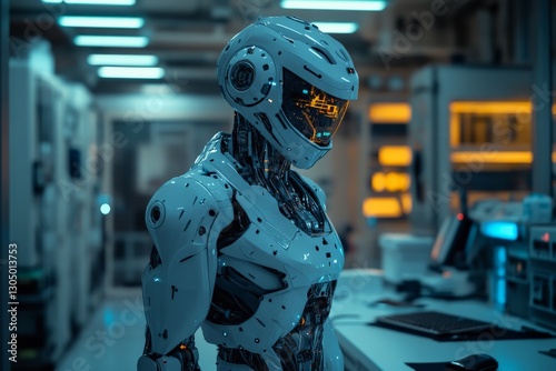 Advanced robotics showcased in a futuristic laboratory with intricate designs and glowing elements