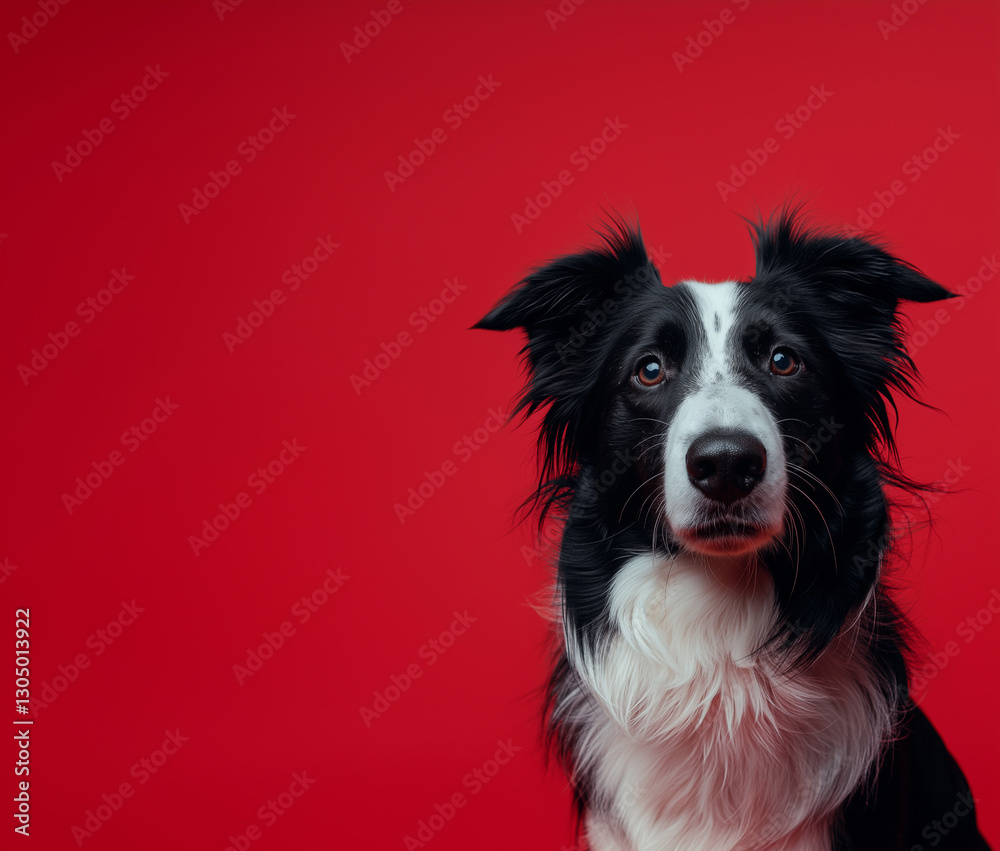 Fototapeta premium Border Collie dog on minimalistic colorful background with Copy Space. Perfect for banners, veterinary ads, pet food promotions, and minimalist designs. 