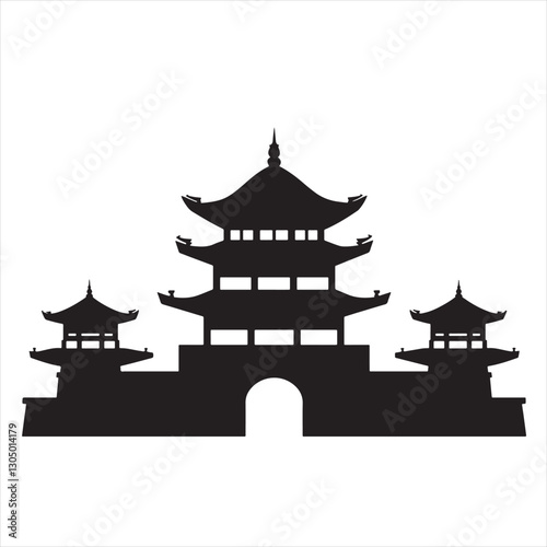 Ancient Chinese Temple Silhouette 