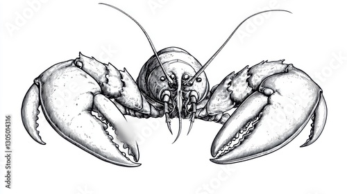 Detailed Sketch of a Lobster with Prominent Claws and Antennae