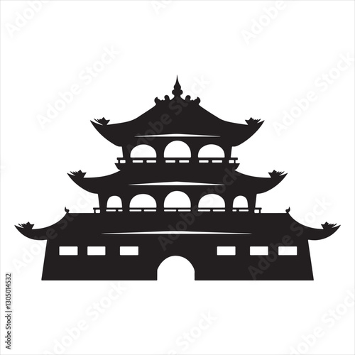 Ancient Chinese Temple Silhouette 