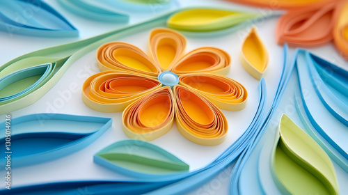 Colorful paper strips create intricate flowers and leaves, highlighting artistic craftsmanship