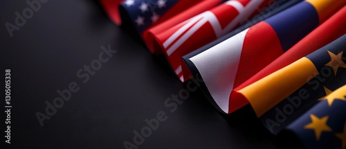 Flags of the World Countries with United States Denmark Poland Germany European Union on Black Background Conceptual Art