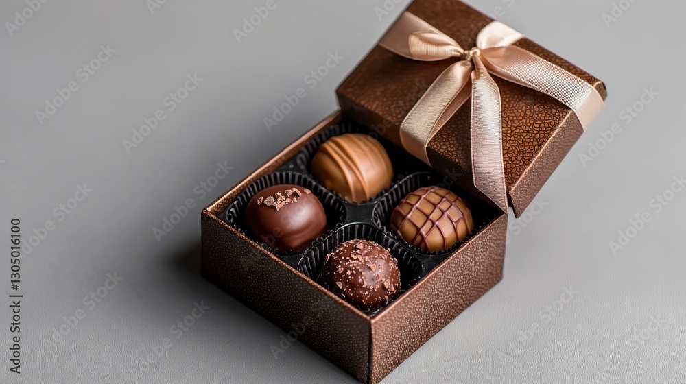 Obraz premium Assorted Chocolate Truffles in Elegant Box on Gray Background