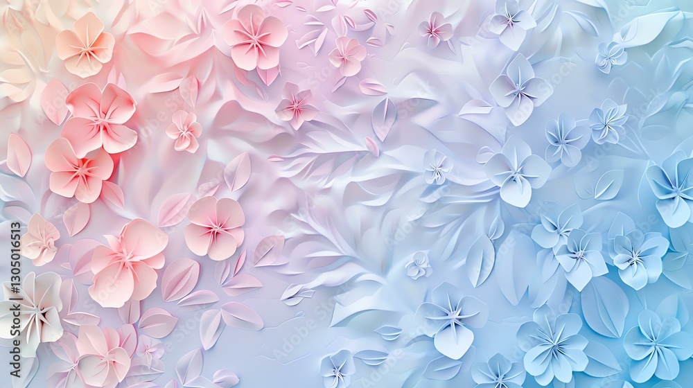 A beautiful arrangement of delicate paper flowers in soft hues of pink and blue, creating a serene and dreamy atmosphere A beautiful arrangement of delicate paper flowers in soft hues of pink and blue, creating a serene and dreamy atmosphere