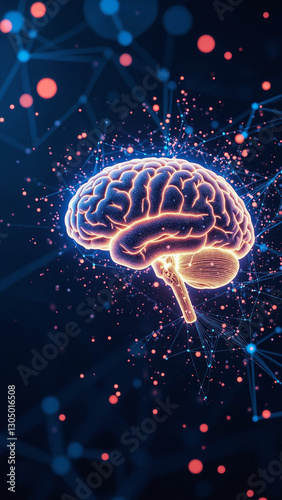 Wallpaper Mural Dynamic digital illustration of a glowing brain with neural connections, depicting technological and scientific themes, emphasizing neural networks, innovation, and data processing Torontodigital.ca