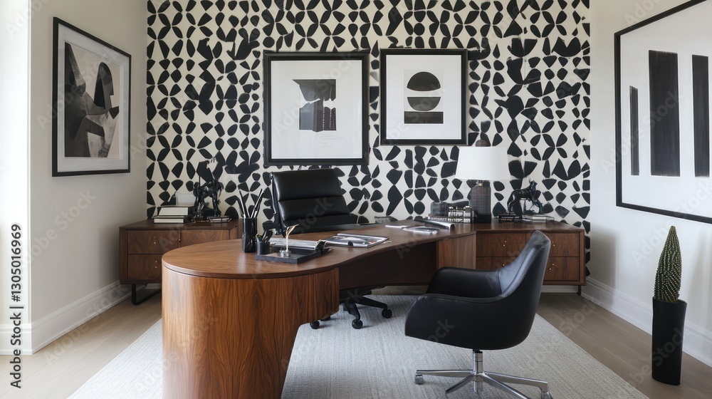 Obraz premium Modern office with geometric patterned wall art