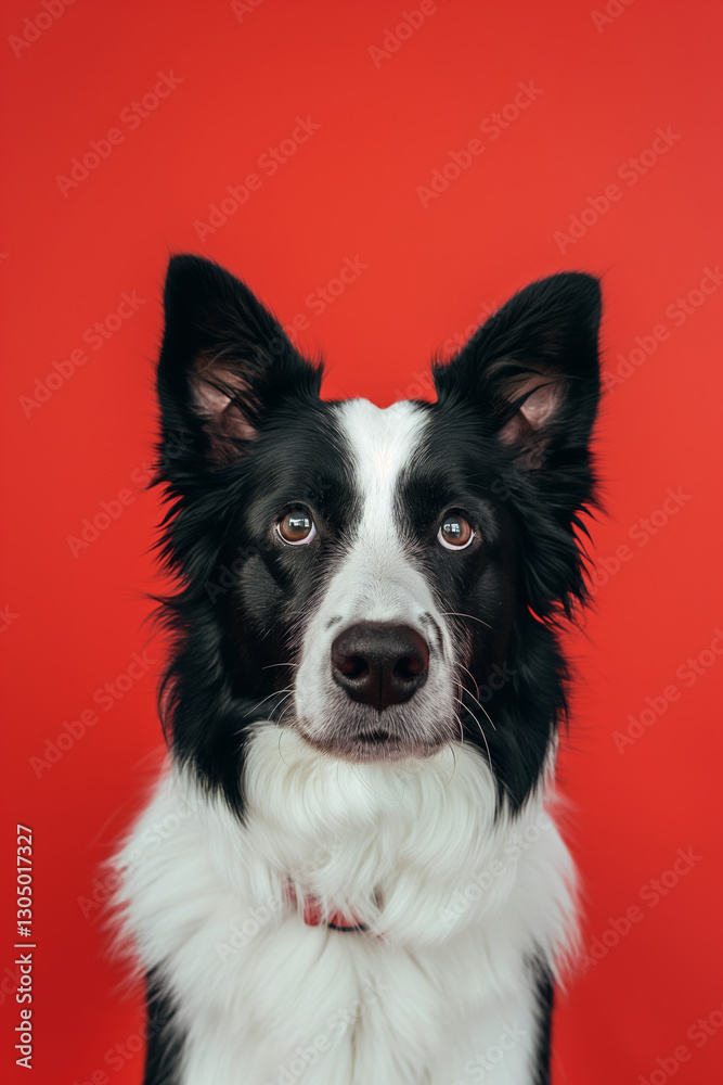 Fototapeta premium Border Collie dog on minimalistic colorful background with Copy Space. Perfect for banners, veterinary ads, pet food promotions, and minimalist designs. 