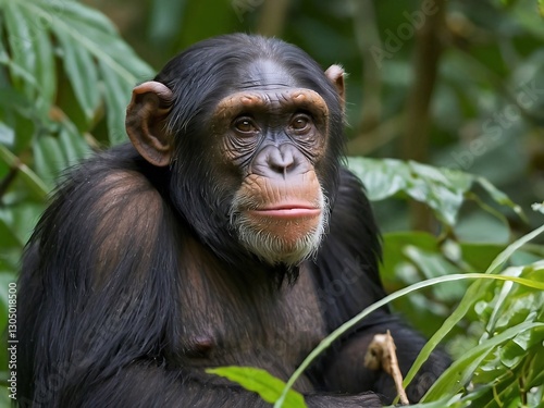 Chimpanzee Portrait in Tropical Rainforest: Primate Conservation and Wildlife Photography Insight
