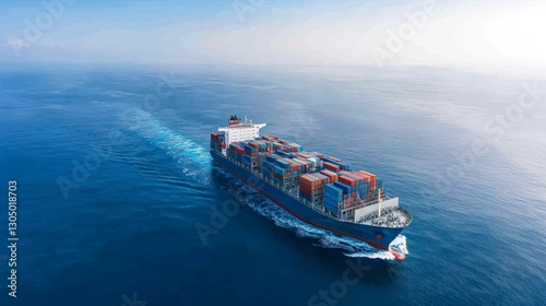 Immense cargo ship traversing the expansive ocean on clear day large
