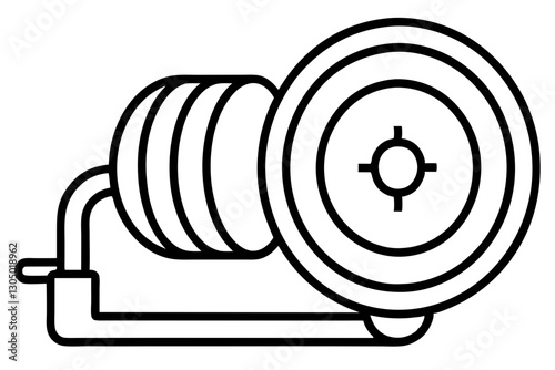 Fire Hose Reel Line Art Icon for Safety and Emergency Use

