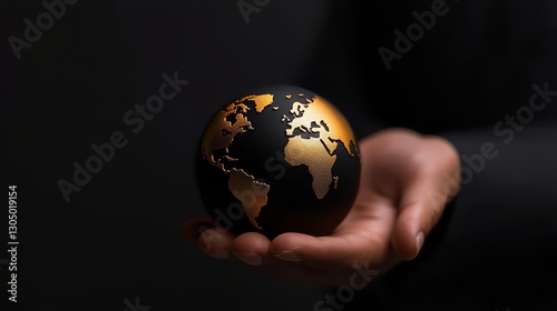 World in Hand Global Sphere Held in Palm with Earth Continents in Golden Hue on Globe Showing Europe and Africa