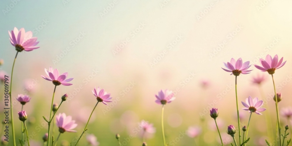 A Serene Meadow of Delicate Pink Blossoms Bathed in Soft Sunlight, Evoking Feelings of Tranquility and Gentle Beauty A Serene Meadow of Delicate Pink Blossoms Bathed in Soft Sunlight, Evoking Feelings of Tranquility and Gentle Beauty