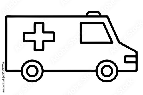 Stylized Ambulance Line Icon – Medical Transport Vector Illustration

