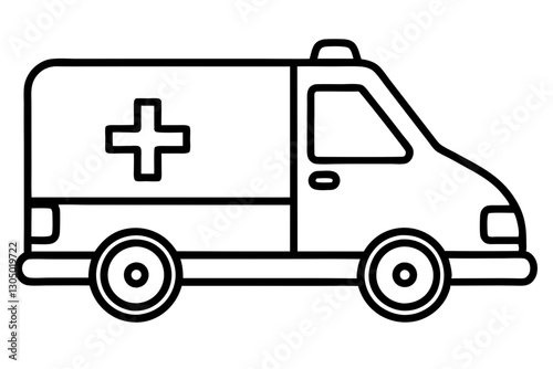 Stylized Ambulance Line Icon – Medical Transport Vector Illustration

