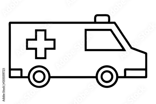 Stylized Ambulance Line Icon – Medical Transport Vector Illustration

