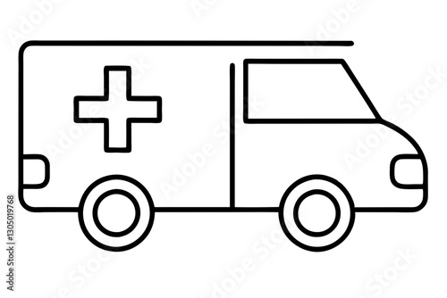 Stylized Ambulance Line Icon – Medical Transport Vector Illustration

