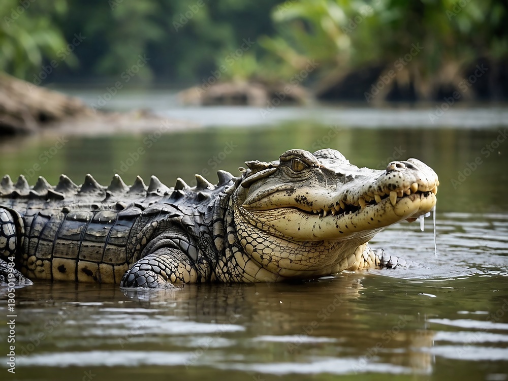 Obraz premium Wildlife Safari Adventure: Predatory Crocodile in its Natural Wetland Habitat
