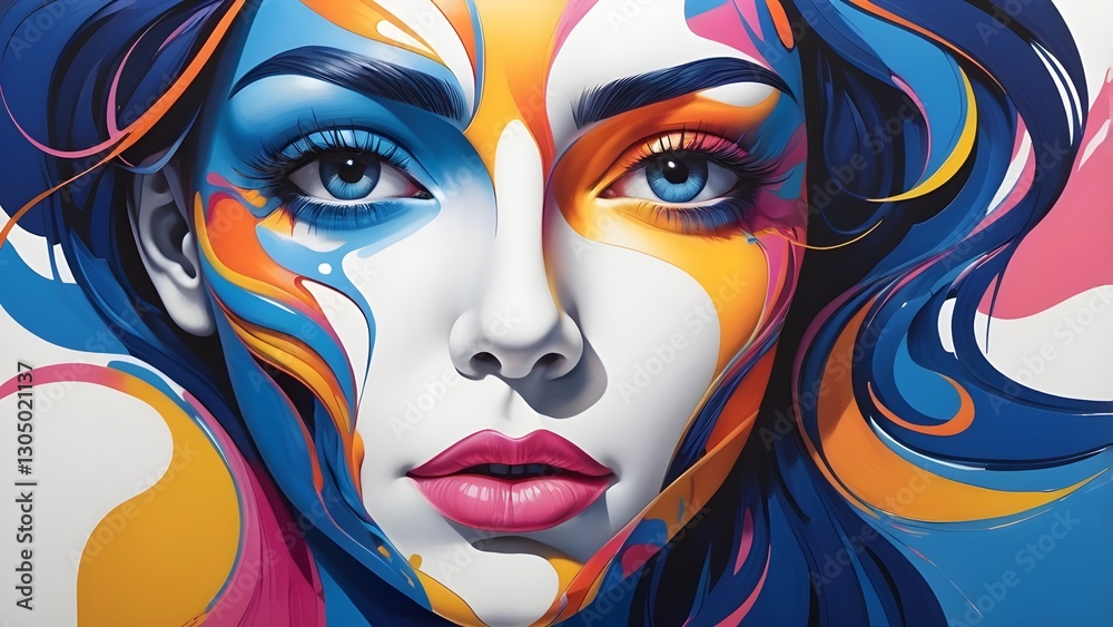 Abstract Female Face with Vibrant Colors and Dynamic Lines Abstract Female Face with Vibrant Colors and Dynamic Lines