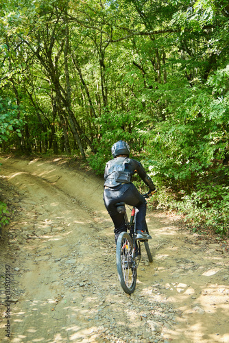Sports mountain bike slopes. An athlete on a bicycle