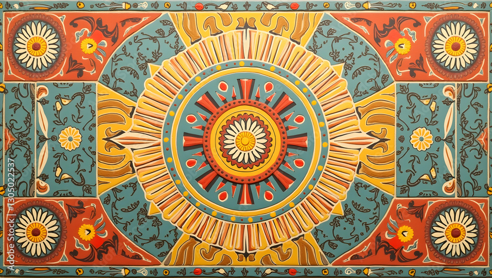 Fototapeta premium Vibrant Retro Mosaic Layout with Nostalgic Banners & Tile Patterns for Dynamic Brand Identity Visuals