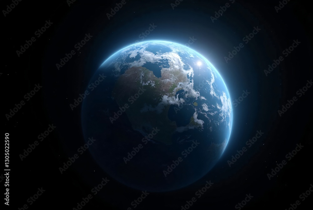 Fototapeta premium Blue Earthin Sunlight with White Clouds