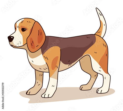 Beagle dog cartoon cute standing brown white playful pet design isolated on white background