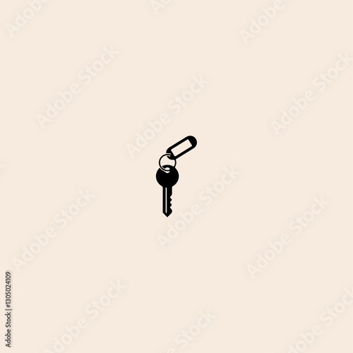 Key with plastic keyring and label icon flat vector design.