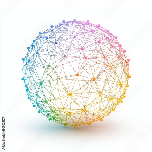 Embracing diversity innovation. A colorful, geometric sphere made of interconnected lines and nodes, representing a network or digital connectivity.