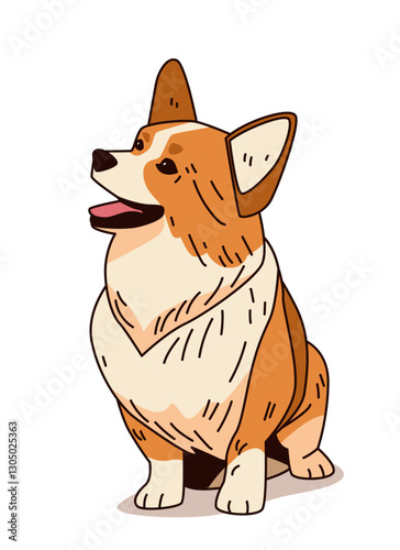 Corgi dog sitting cartoon style cute pet illustration orange white fur playful design isolated on white background