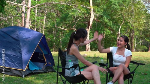 couple girl camping in the park