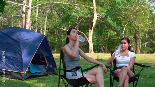 couple girl camping in the park