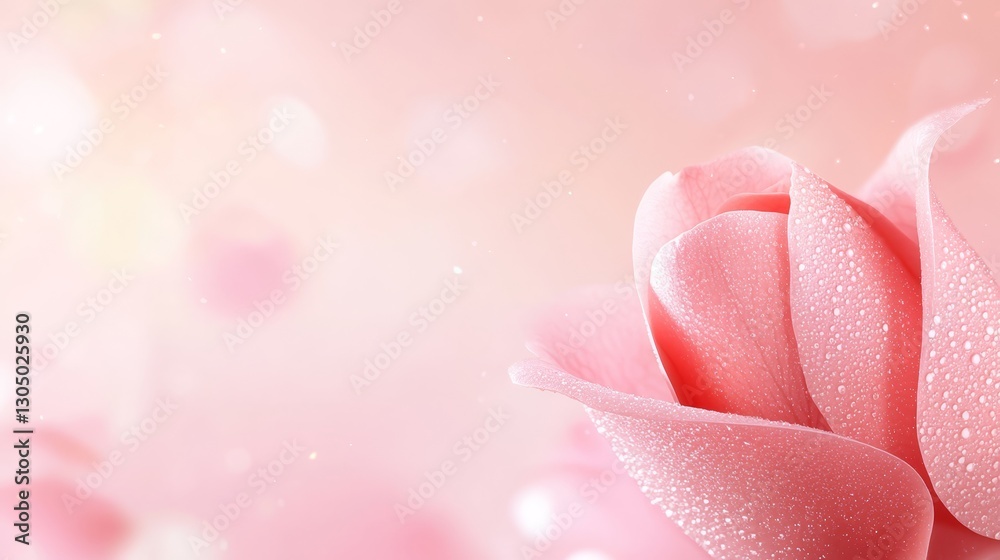 Fototapeta premium Exquisite pink rose adorned with glistening water droplets closeup view of nature beauty