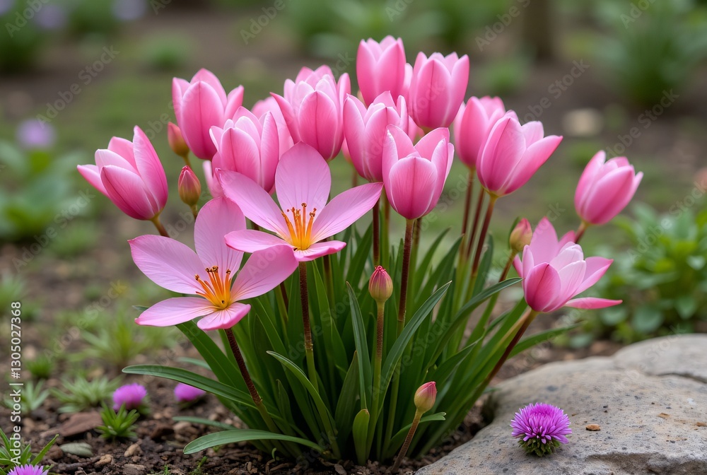 Obraz premium PinkFlowersBloomonRock