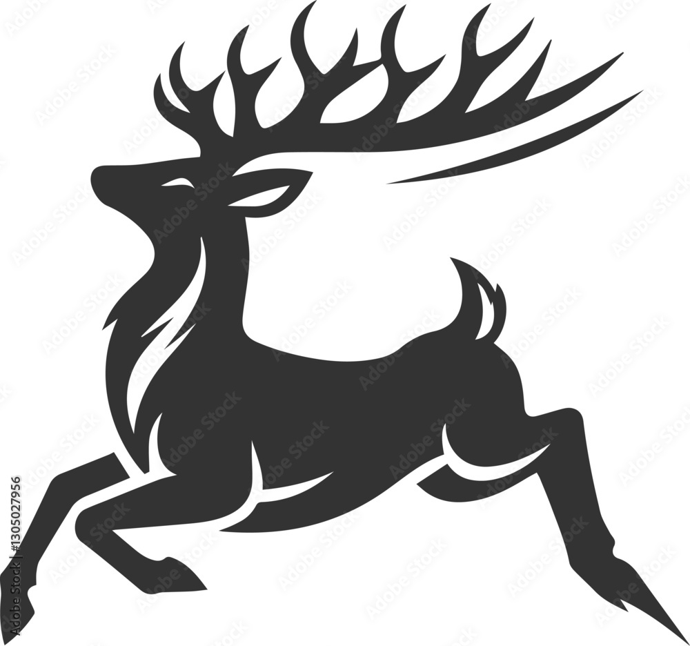 Obraz premium Deer taking a high jump with its legs curled under its body animal silhouette vector