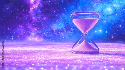 Stunning Hourglass in Cosmic Setting with Vibrant Purple and Blue Colors