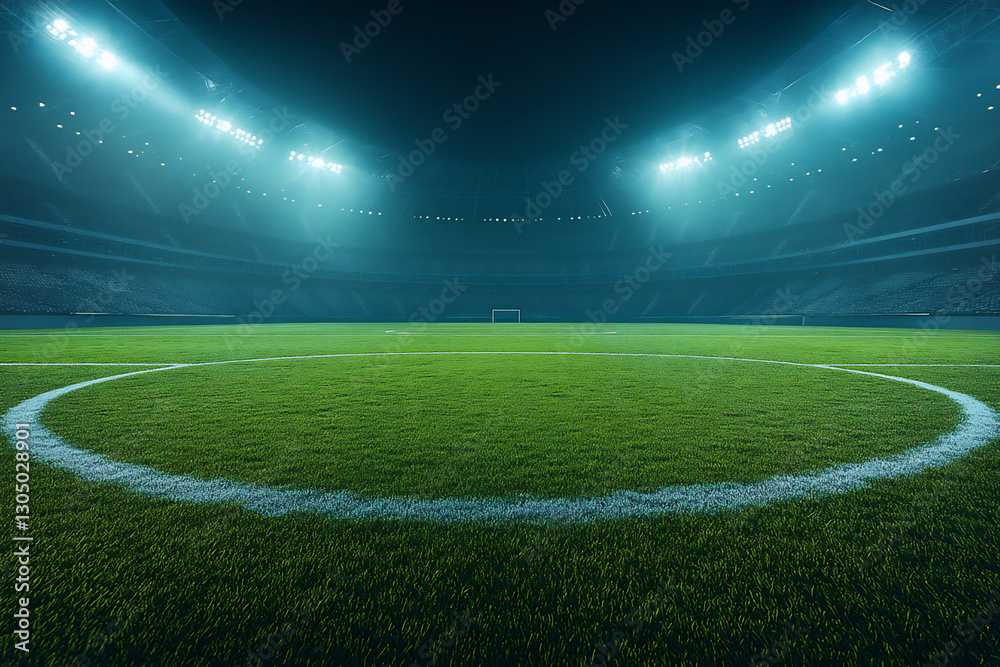 Obraz premium a football field illuminated by bright stadium lights,