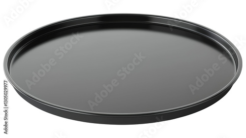 Black round baking tray with a non-stick surface for cooking or serving. Tray isolated and AI generated.  .