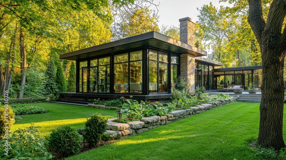 Obraz premium Sunlit Geometric Modern Villa with Sunroom