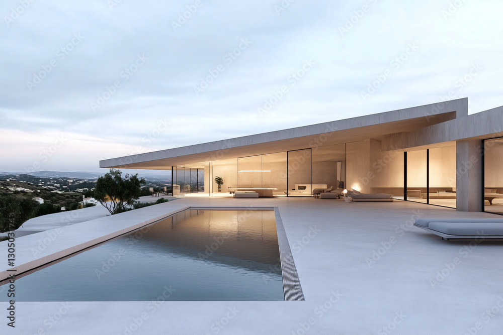 Fototapeta premium Luxury Home with Pool at Dusk