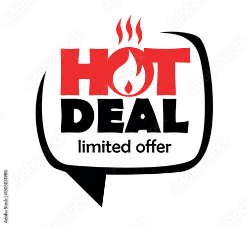 Hot Deal promotion sticker. Flat fire banner, price tag, hot deal, sale, offer, price. Vector on transparent background