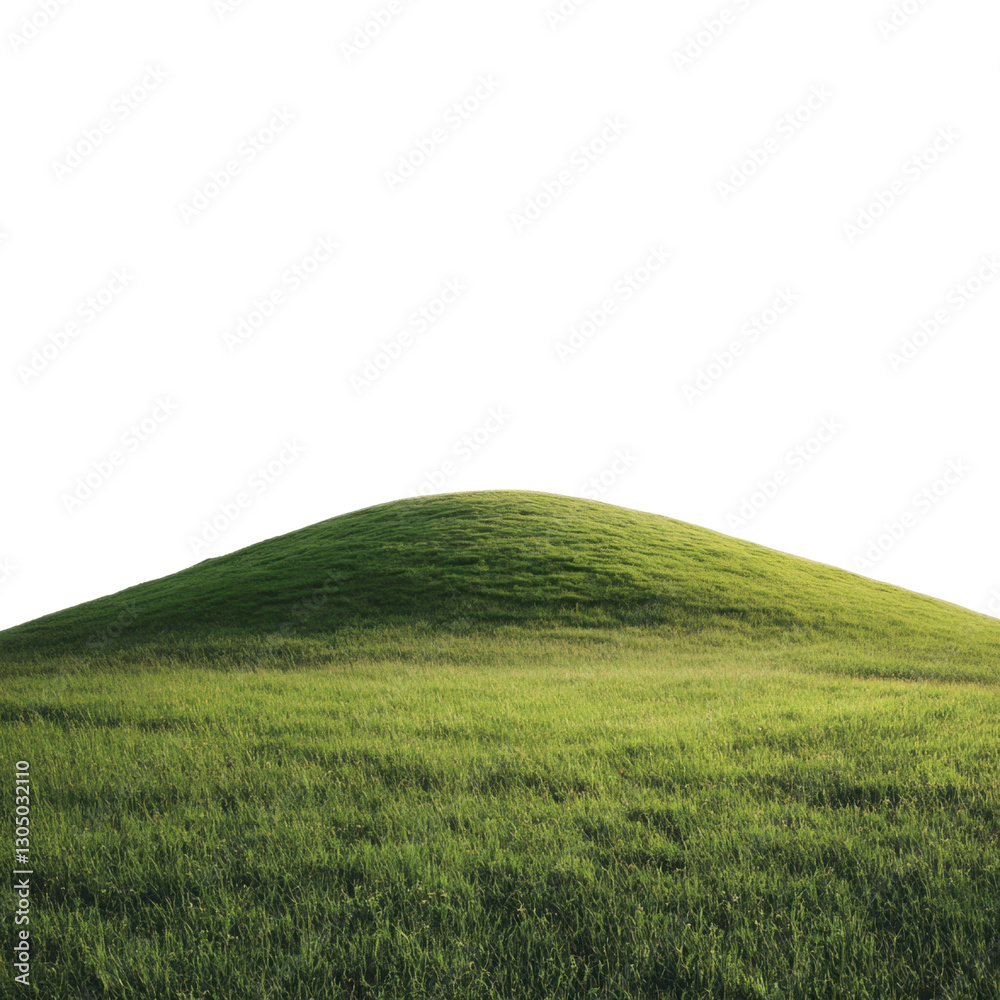 Obraz premium Green Hill Surrounded by Lush Grass Fields Under Clear Blue Sky